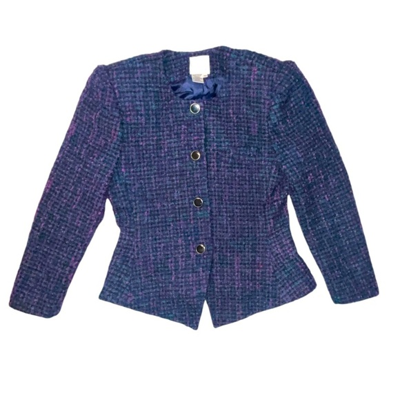 Vintage En Avance Tweed Blue Purple Fitted Blazer Suit Jacket Size 9/10 - Picture 1 of 8